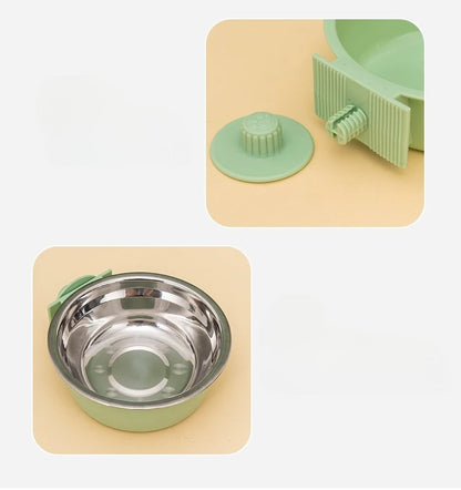 Removable Stainless Steel Hanging Pet Bowl – Cage Feeder for Dogs, Cats & Rabbits