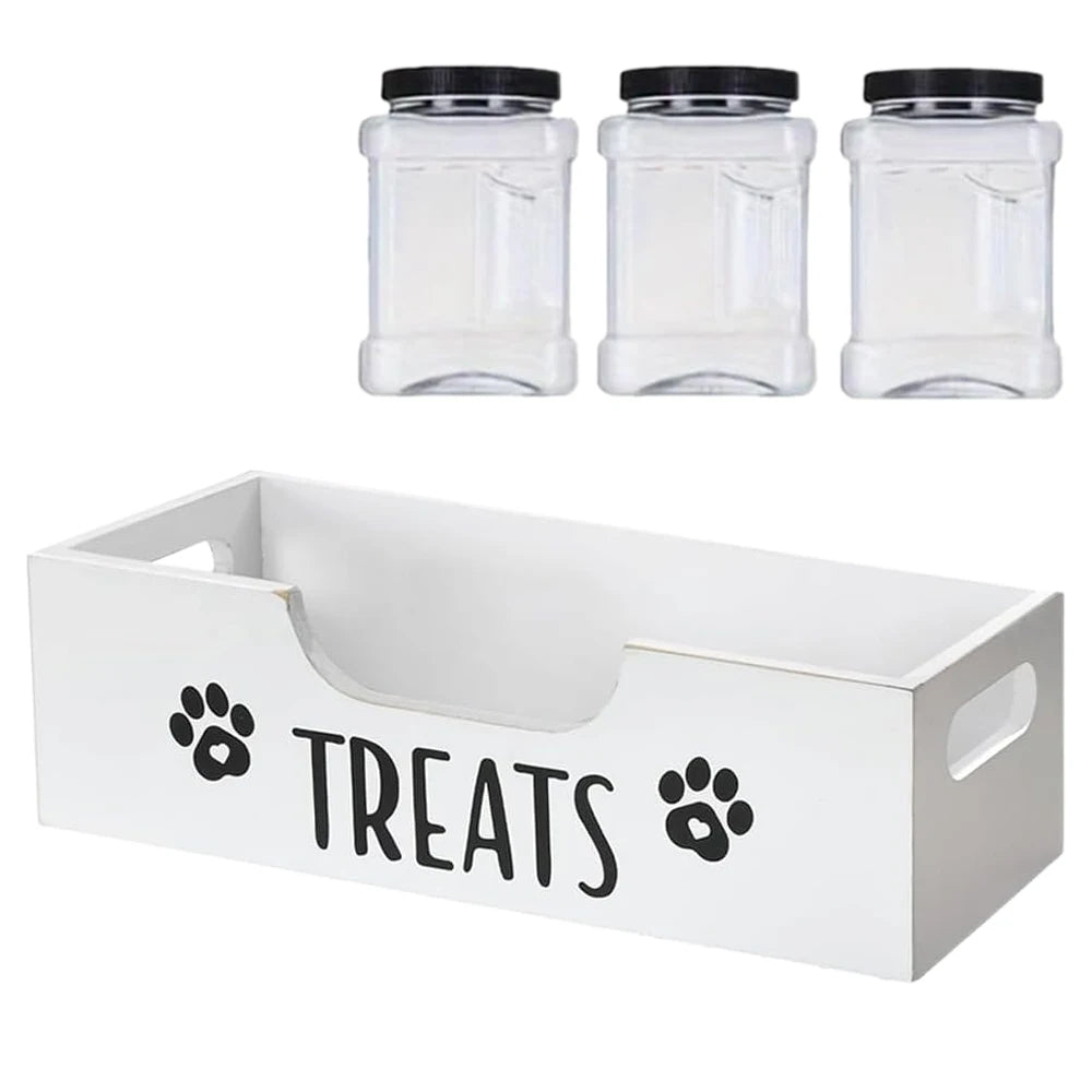 Pet Treat Storage Set – 3 Jars with Wooden Holder