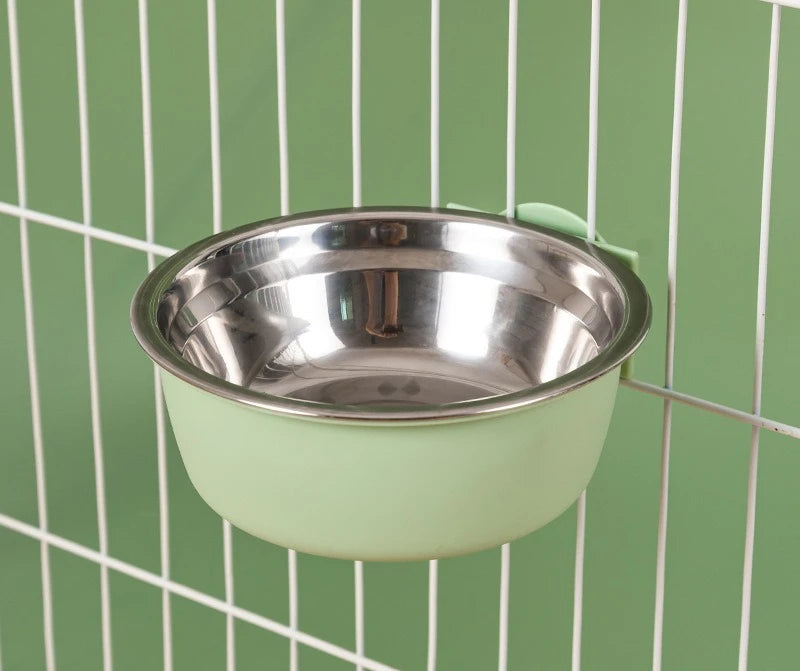 Removable Stainless Steel Hanging Pet Bowl – Cage Feeder for Dogs, Cats & Rabbits