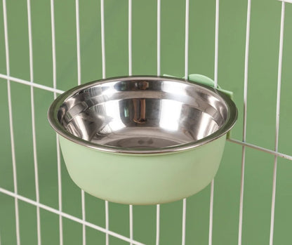 Removable Stainless Steel Hanging Pet Bowl – Cage Feeder for Dogs, Cats & Rabbits