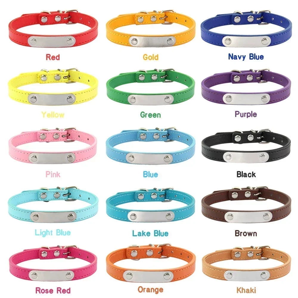 Personalised Dog Collar with Engraved Name & ID — PU Leather, Anti-Lost