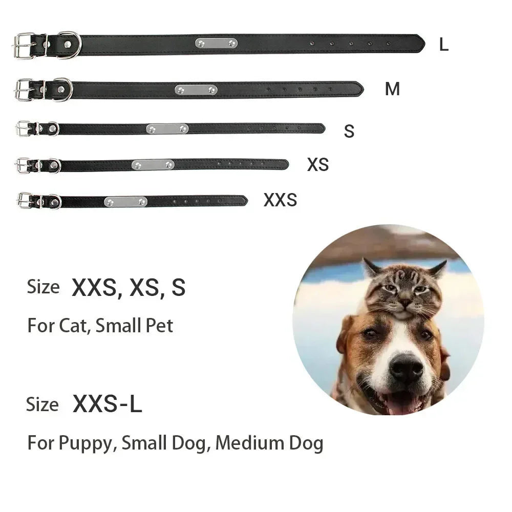 Personalised Dog Collar with Engraved Name & ID — PU Leather, Anti-Lost