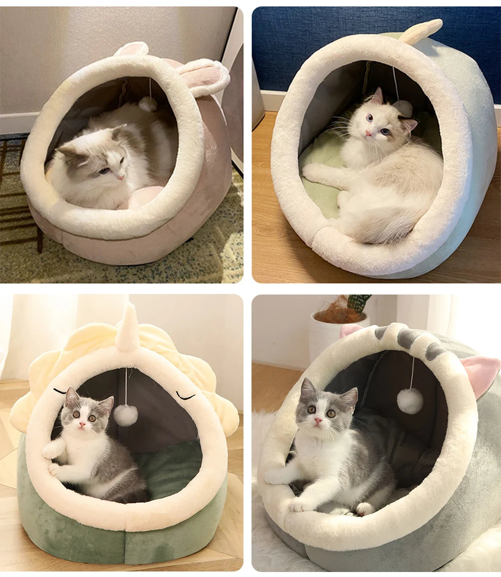 Cartoon Cave Cat Bed – Foldable Soft Pet Sleeping Nest for Cats & Small Dogs