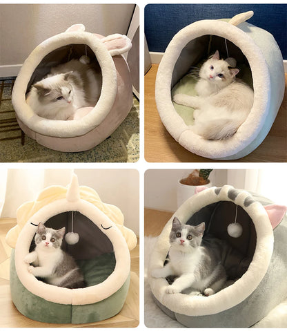 Cartoon Cave Cat Bed – Foldable Soft Pet Sleeping Nest for Cats & Small Dogs