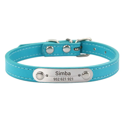 Personalised Dog Collar with Engraved Name & ID — PU Leather, Anti-Lost