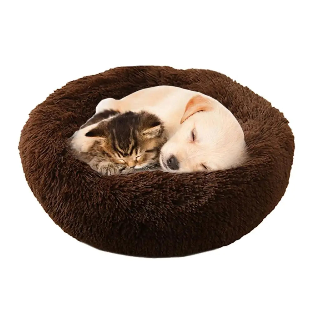 Plush Faux Fur Donut Pet Bed – Warm Round Bed for Cats & Small Dogs