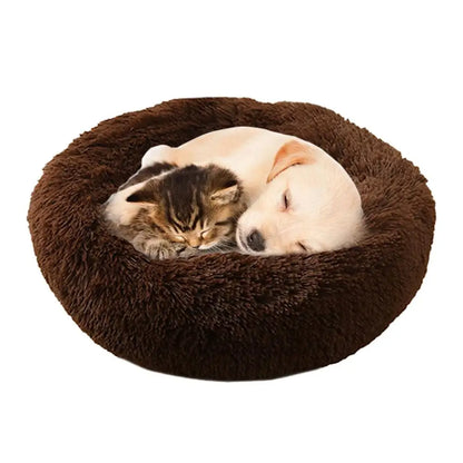 Plush Faux Fur Donut Pet Bed – Warm Round Bed for Cats & Small Dogs