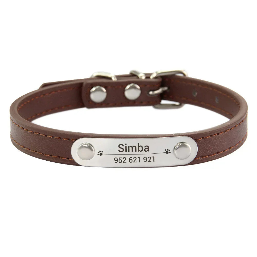 Personalised Dog Collar with Engraved Name & ID — PU Leather, Anti-Lost
