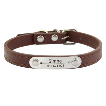 Personalised Dog Collar with Engraved Name & ID — PU Leather, Anti-Lost