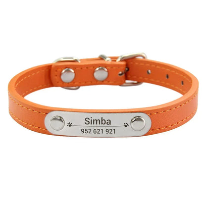 Personalised Dog Collar with Engraved Name & ID — PU Leather, Anti-Lost