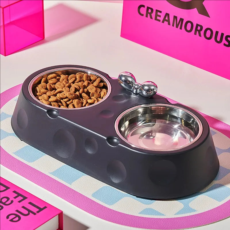 Double Stainless Steel Pet Bowl – Non-Slip Food & Water Feeder for Dogs & Cats