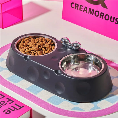 Double Stainless Steel Pet Bowl – Non-Slip Food & Water Feeder for Dogs & Cats