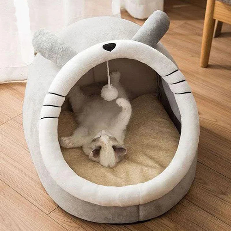 Cartoon Cave Cat Bed – Foldable Soft Pet Sleeping Nest for Cats & Small Dogs