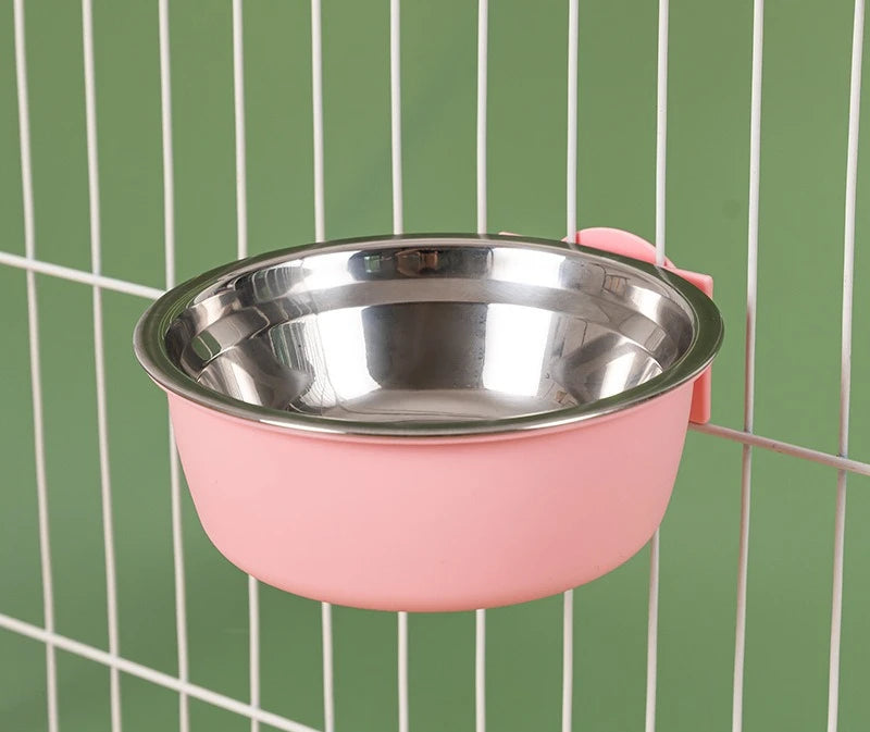 Removable Stainless Steel Hanging Pet Bowl – Cage Feeder for Dogs, Cats & Rabbits