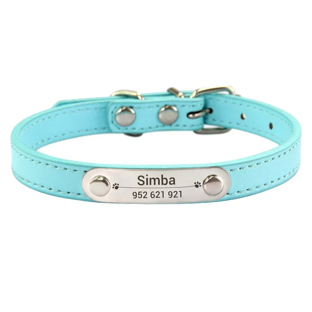 Personalised Dog Collar with Engraved Name & ID — PU Leather, Anti-Lost