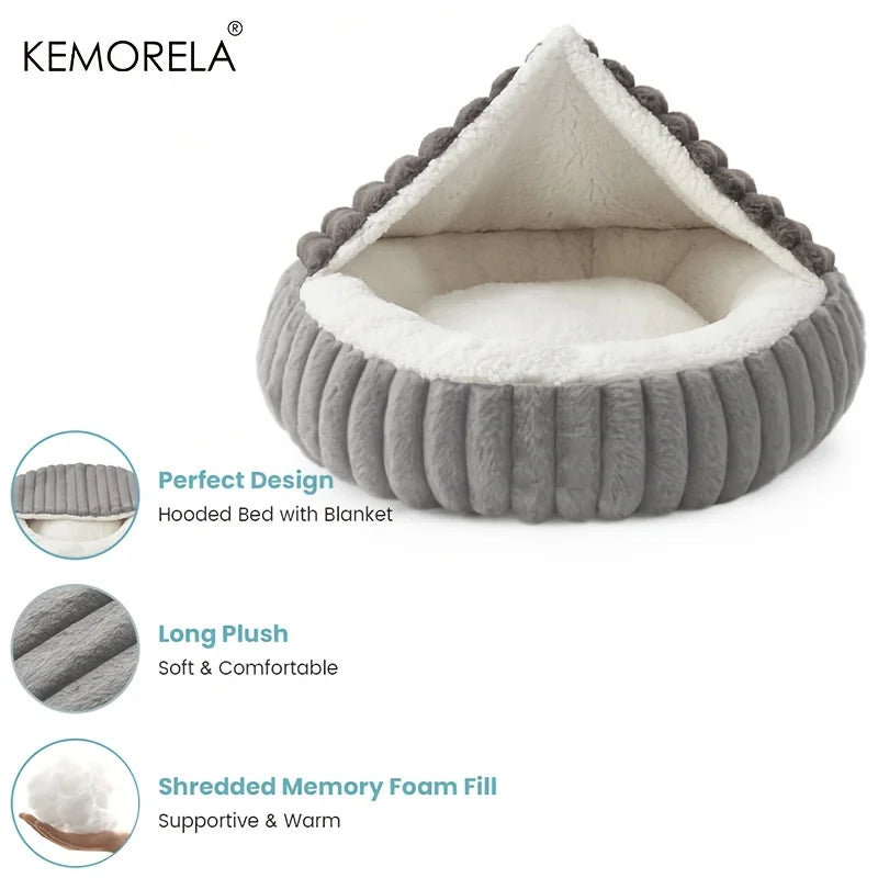 Cozy Hooded Cat Cave Bed – Warm Pet Nest with Non-Slip Bottom for Cats & Dogs