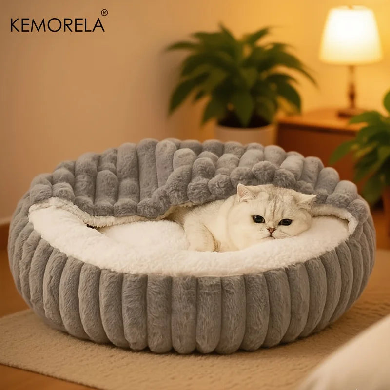 Cozy Hooded Cat Cave Bed – Warm Pet Nest with Non-Slip Bottom for Cats & Dogs