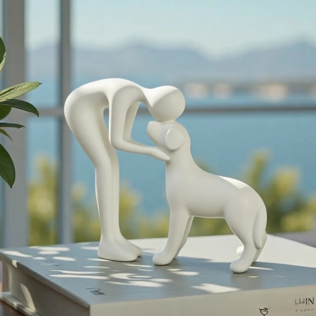 Dog & Owner Statue – Elegant Home Décor Gift for Pet Lovers