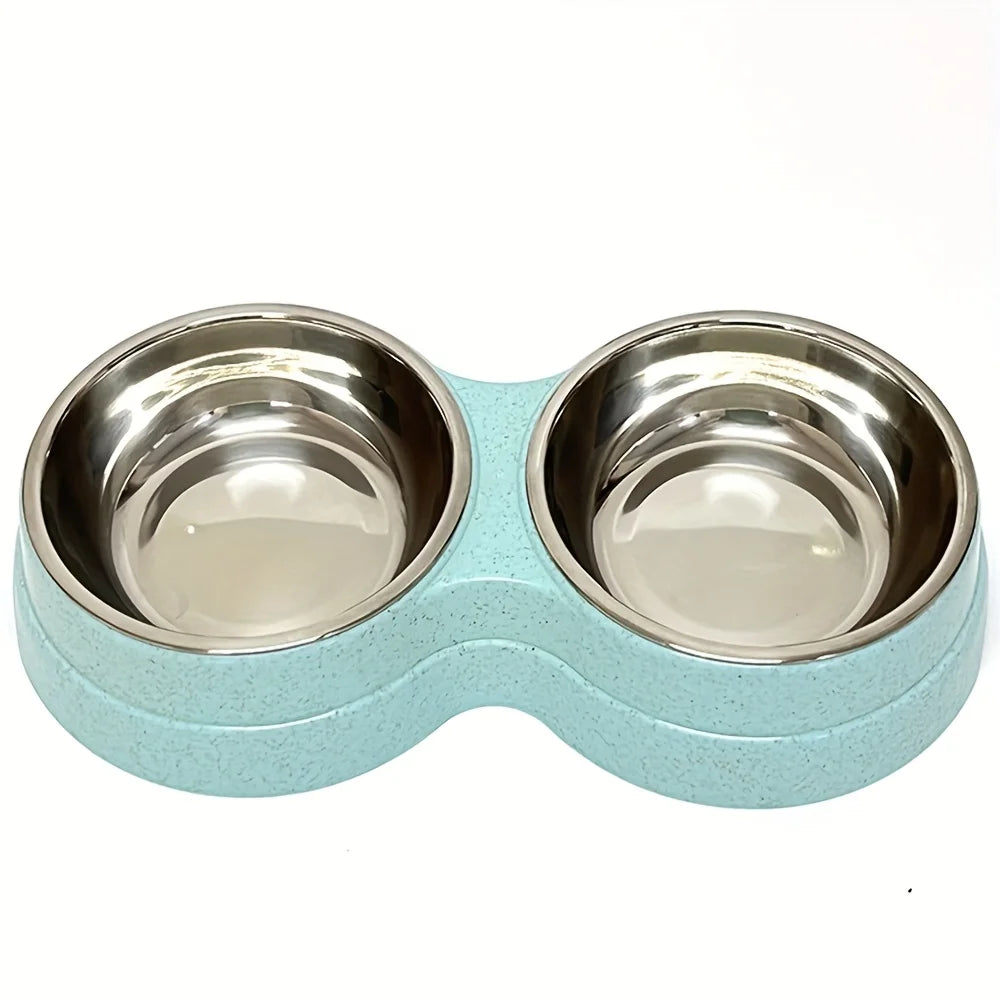 Dual Stainless Steel Pet Bowl – Non-Slip Double Food & Water Dish for Cats & Dogs