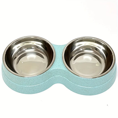 Dual Stainless Steel Pet Bowl – Non-Slip Double Food & Water Dish for Cats & Dogs