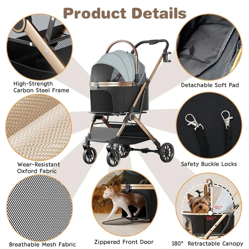 3-in-1 Foldable Pet Stroller | Detachable Bag & Basket | Up to 20kg