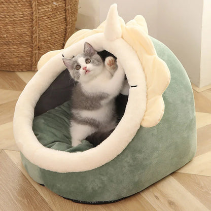Cartoon Cave Cat Bed – Foldable Soft Pet Sleeping Nest for Cats & Small Dogs