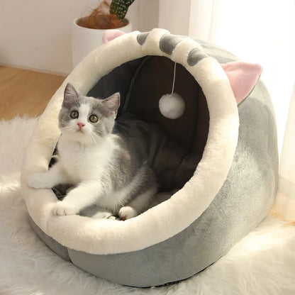 Cartoon Cave Cat Bed – Foldable Soft Pet Sleeping Nest for Cats & Small Dogs