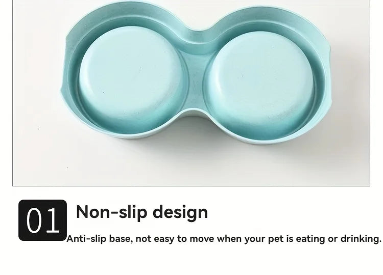 Dual Stainless Steel Pet Bowl – Non-Slip Double Food & Water Dish for Cats & Dogs