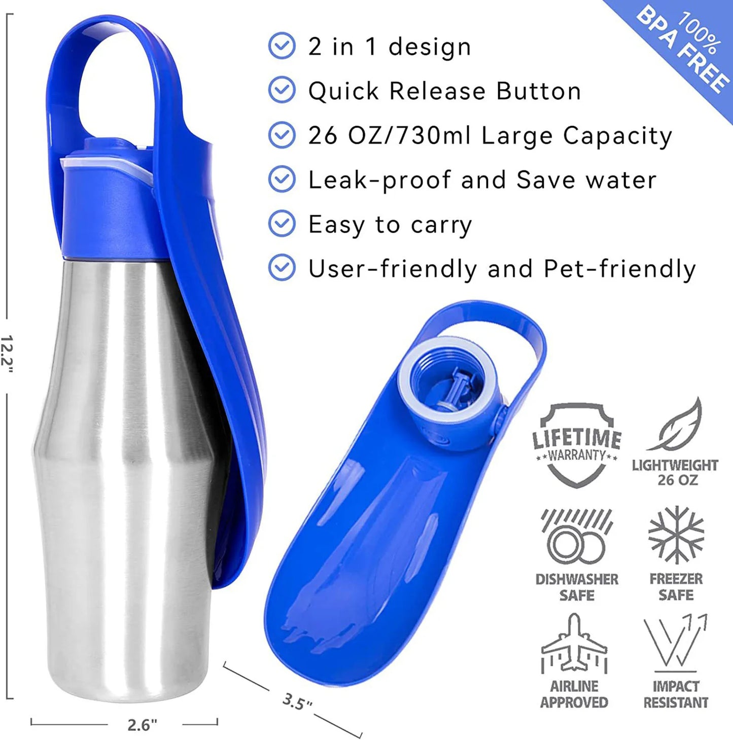 Portable Pet Water Bottle & Feeding Cup | 750ml Travel Set