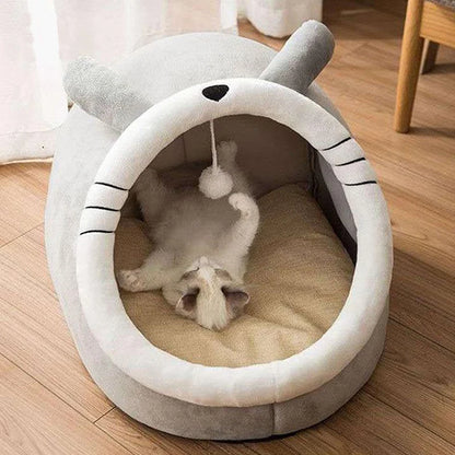 Cartoon Cave Cat Bed – Foldable Soft Pet Sleeping Nest for Cats & Small Dogs