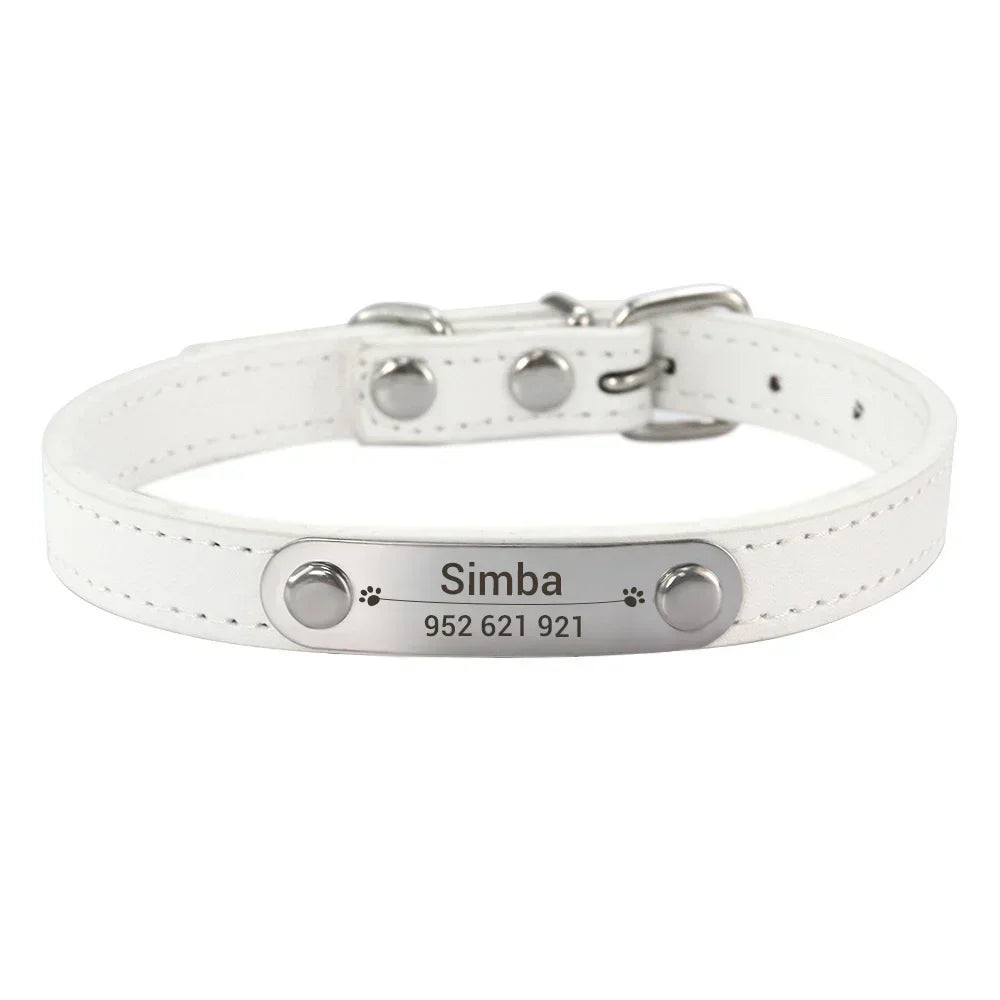 Personalised Dog Collar with Engraved Name & ID — PU Leather, Anti-Lost