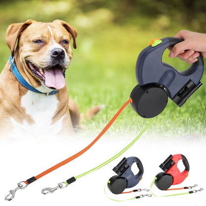 Dual Retractable Dog Lead with LED Light – Walk Two Dogs at Once