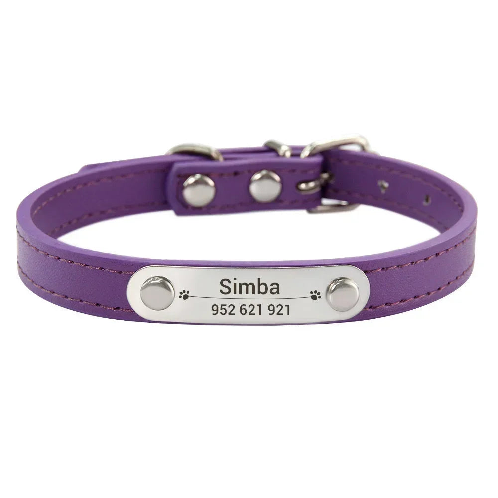 Personalised Dog Collar with Engraved Name & ID — PU Leather, Anti-Lost