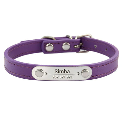 Personalised Dog Collar with Engraved Name & ID — PU Leather, Anti-Lost