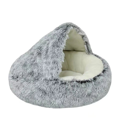 Round Plush Cat & Dog Bed – Warm Soft Sleeping Nest Cave for Small Pets