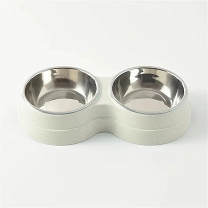 Dual Stainless Steel Pet Bowl – Non-Slip Double Food & Water Dish for Cats & Dogs