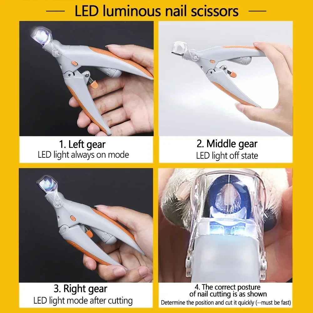 Pet Nail Scissors with LED Light – Half-Moon Blade for Cats & Dogs
