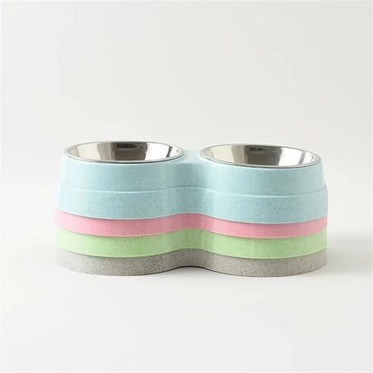 Dual Stainless Steel Pet Bowl – Non-Slip Double Food & Water Dish for Cats & Dogs