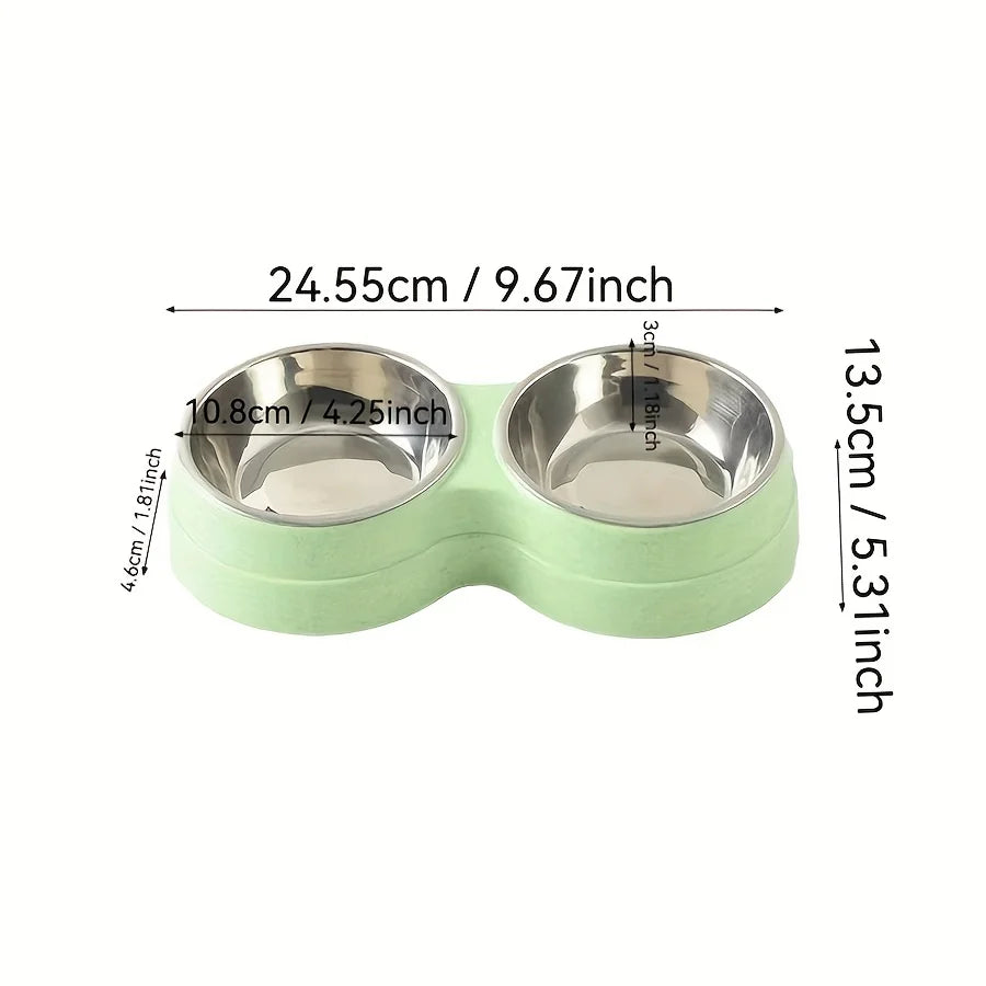 Dual Stainless Steel Pet Bowl – Non-Slip Double Food & Water Dish for Cats & Dogs