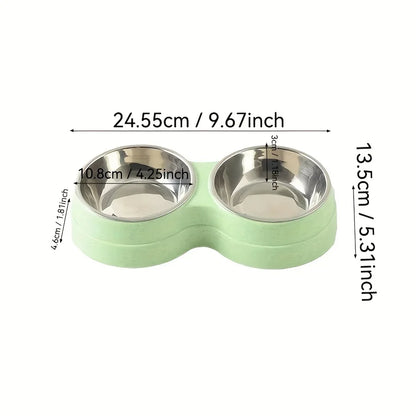 Dual Stainless Steel Pet Bowl – Non-Slip Double Food & Water Dish for Cats & Dogs