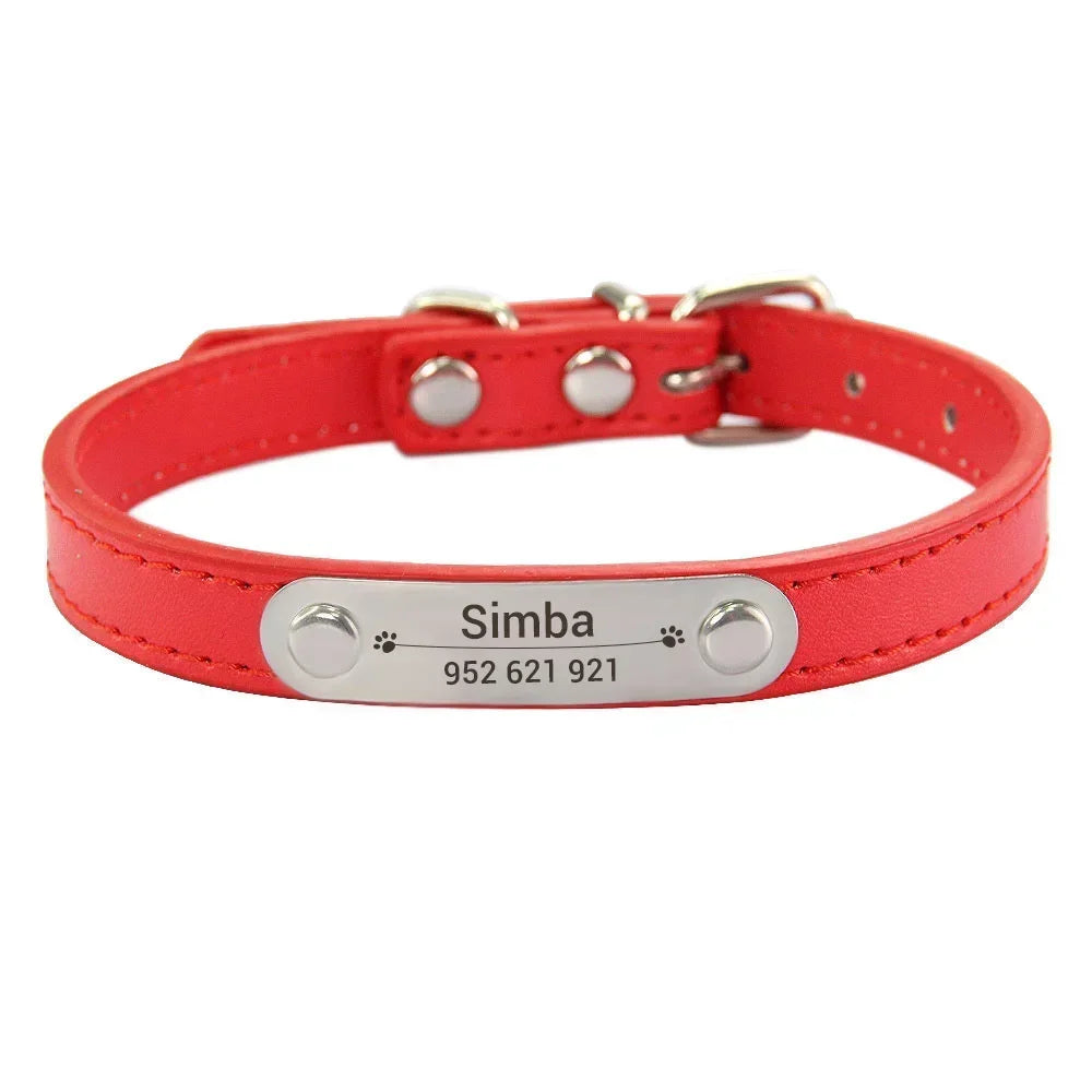Personalised Dog Collar with Engraved Name & ID — PU Leather, Anti-Lost
