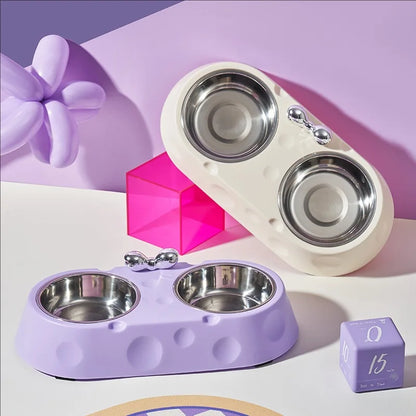 Double Stainless Steel Pet Bowl – Non-Slip Food & Water Feeder for Dogs & Cats