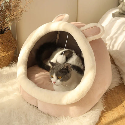 Cartoon Cave Cat Bed – Foldable Soft Pet Sleeping Nest for Cats & Small Dogs