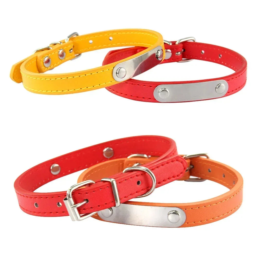 Personalised Dog Collar with Engraved Name & ID — PU Leather, Anti-Lost