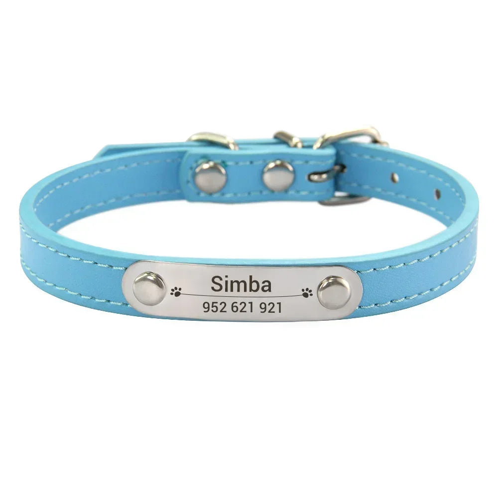 Personalised Dog Collar with Engraved Name & ID — PU Leather, Anti-Lost