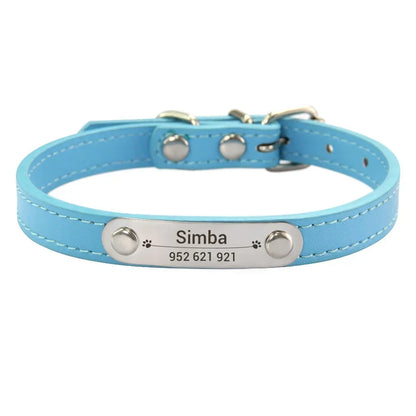 Personalised Dog Collar with Engraved Name & ID — PU Leather, Anti-Lost