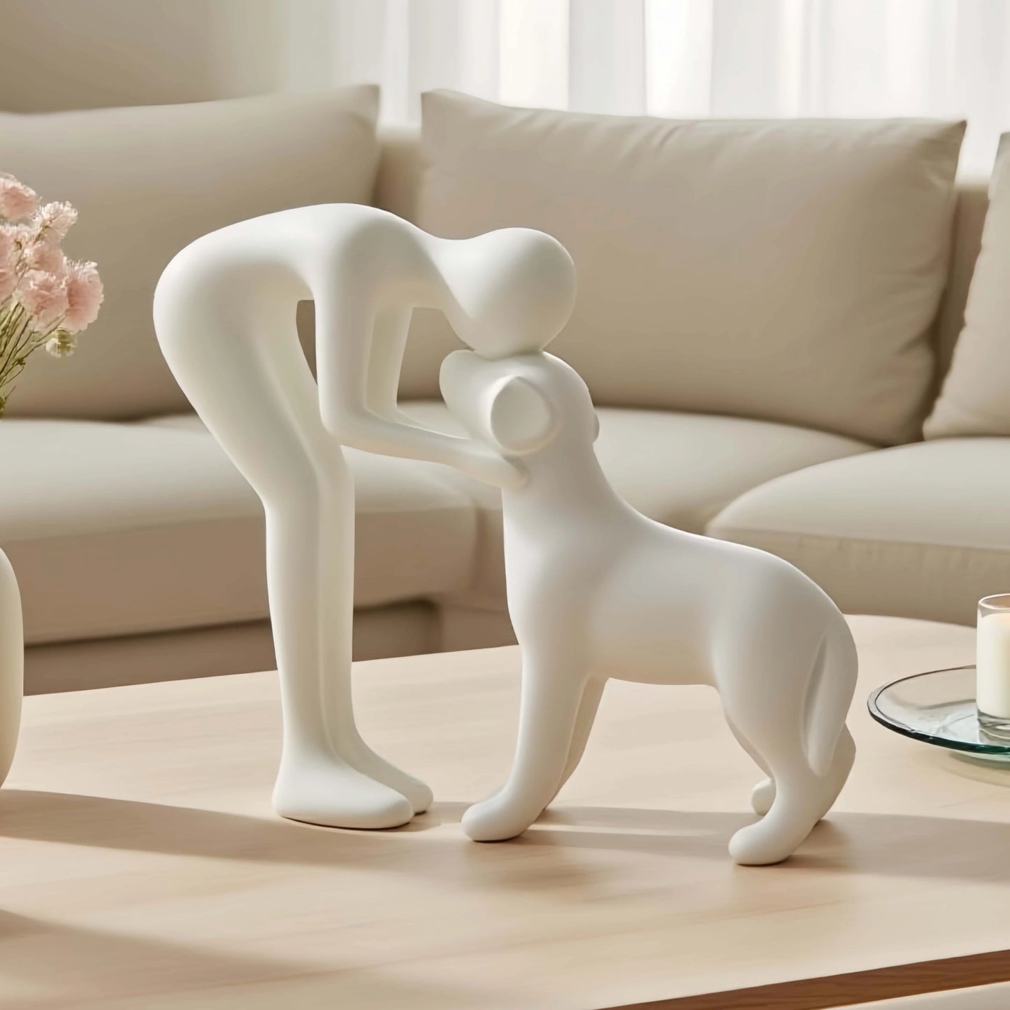 Dog & Owner Statue – Elegant Home Décor Gift for Pet Lovers