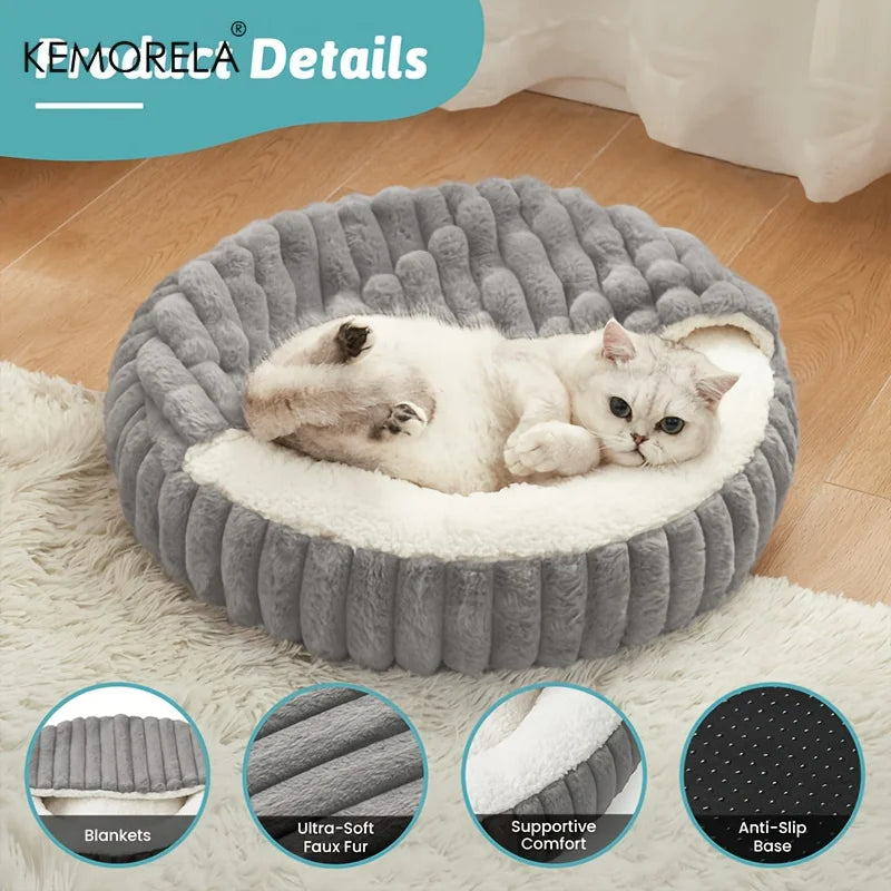 Cozy Hooded Cat Cave Bed – Warm Pet Nest with Non-Slip Bottom for Cats & Dogs