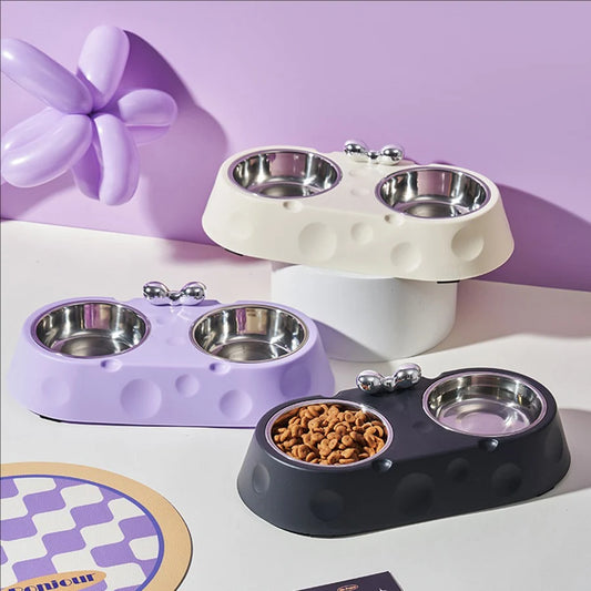 Double Stainless Steel Pet Bowl – Non-Slip Food & Water Feeder for Dogs & Cats