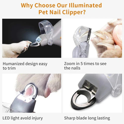 Pet Nail Scissors with LED Light – Half-Moon Blade for Cats & Dogs